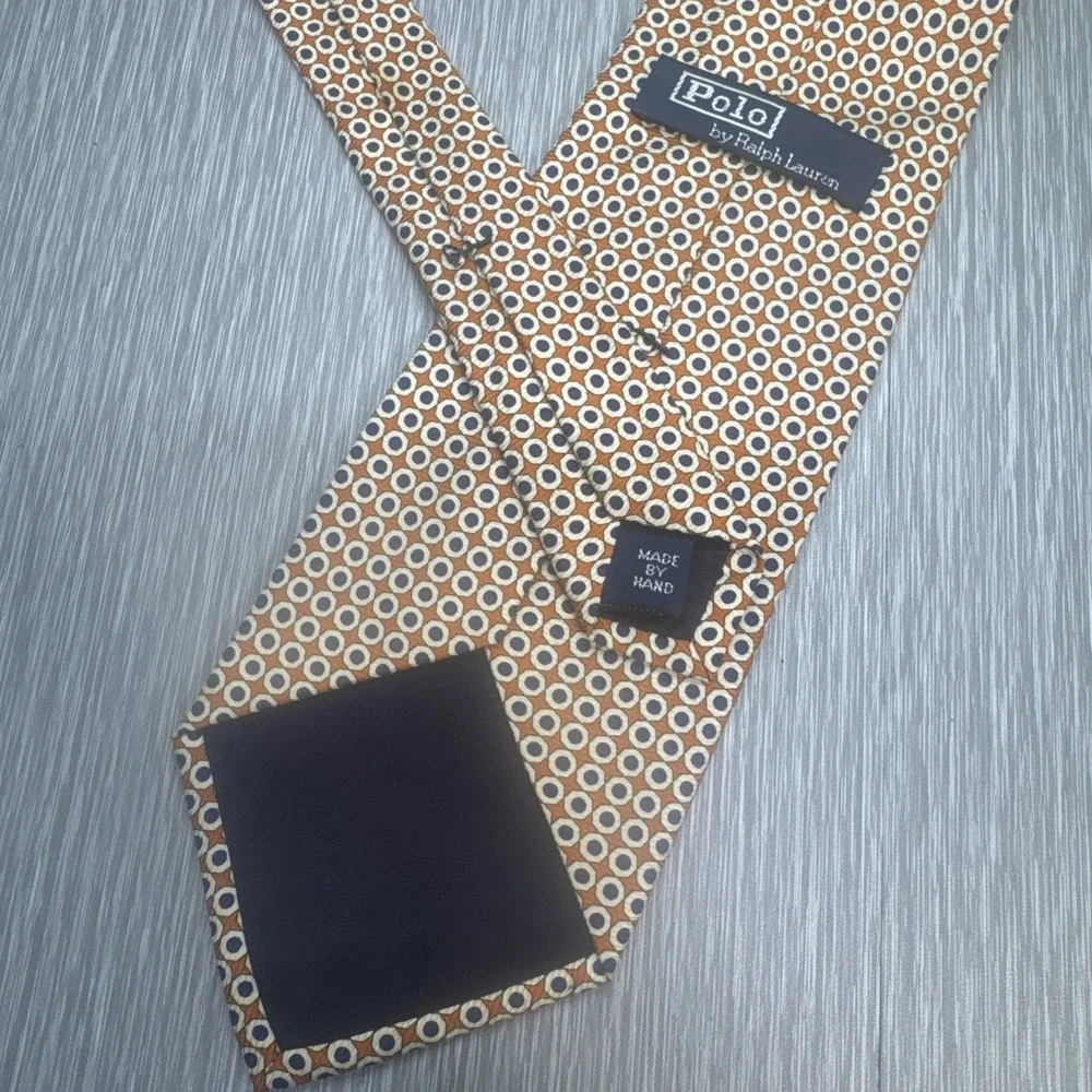 Polo Ralph Lauren Orange‎ Blue Polka Dot Silk Tie Made in Italy Classic Menswear